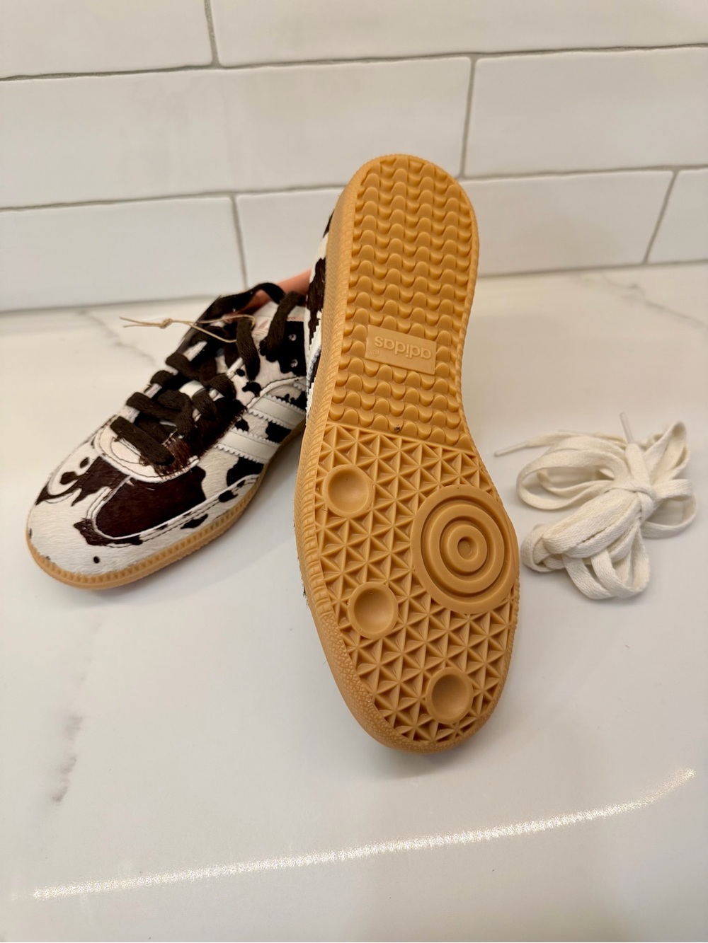 adidas Samba OG Cow Print Sneakers in Brown, White and Pink Interior - Picture 5 of 7